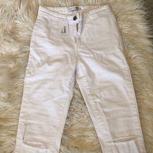 Showpo white high rise jeggings with knee rips